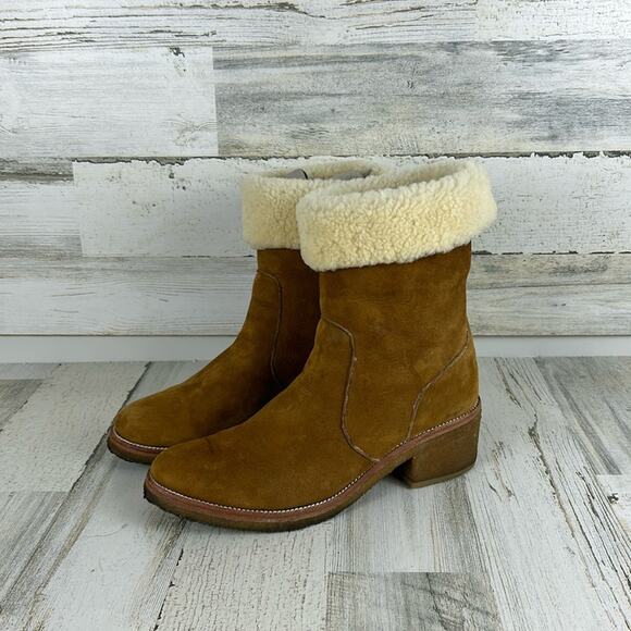 Coach womens size 9 1/2 Patsy chestnut Suede fleece heel ankle Boots - Picture 1 of 8